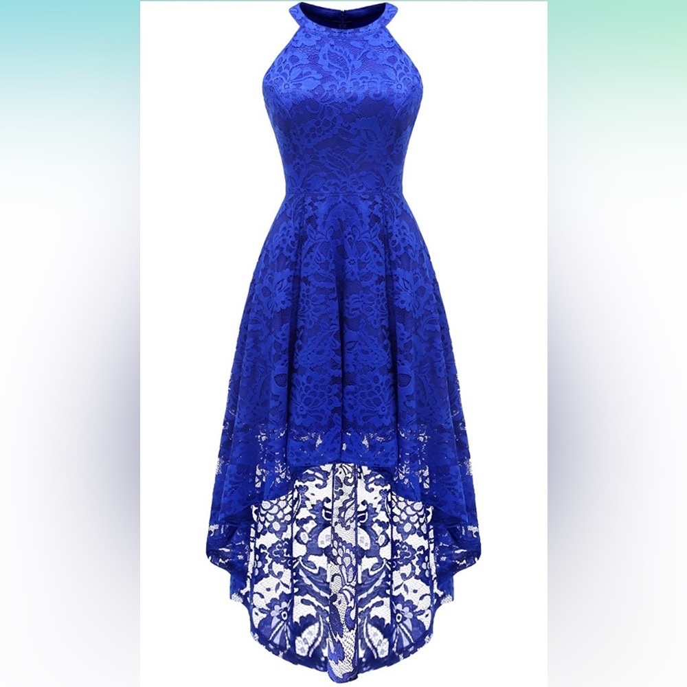Dressystar Medium Royal Blue Hi-Lo Lace Halter Dress